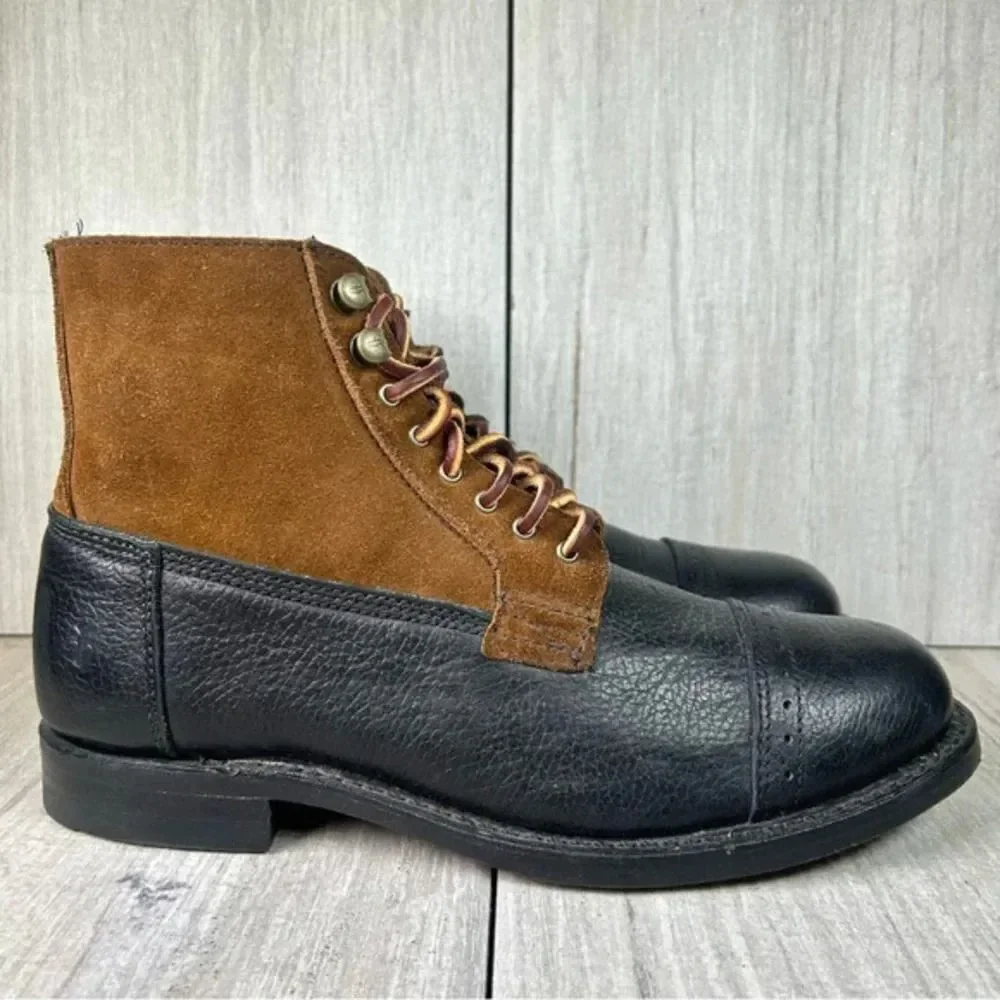 Frye Garrison Boots Lace Up Cap Toe Lace Up Leather Combat Boot‎ Mens Size 8 D